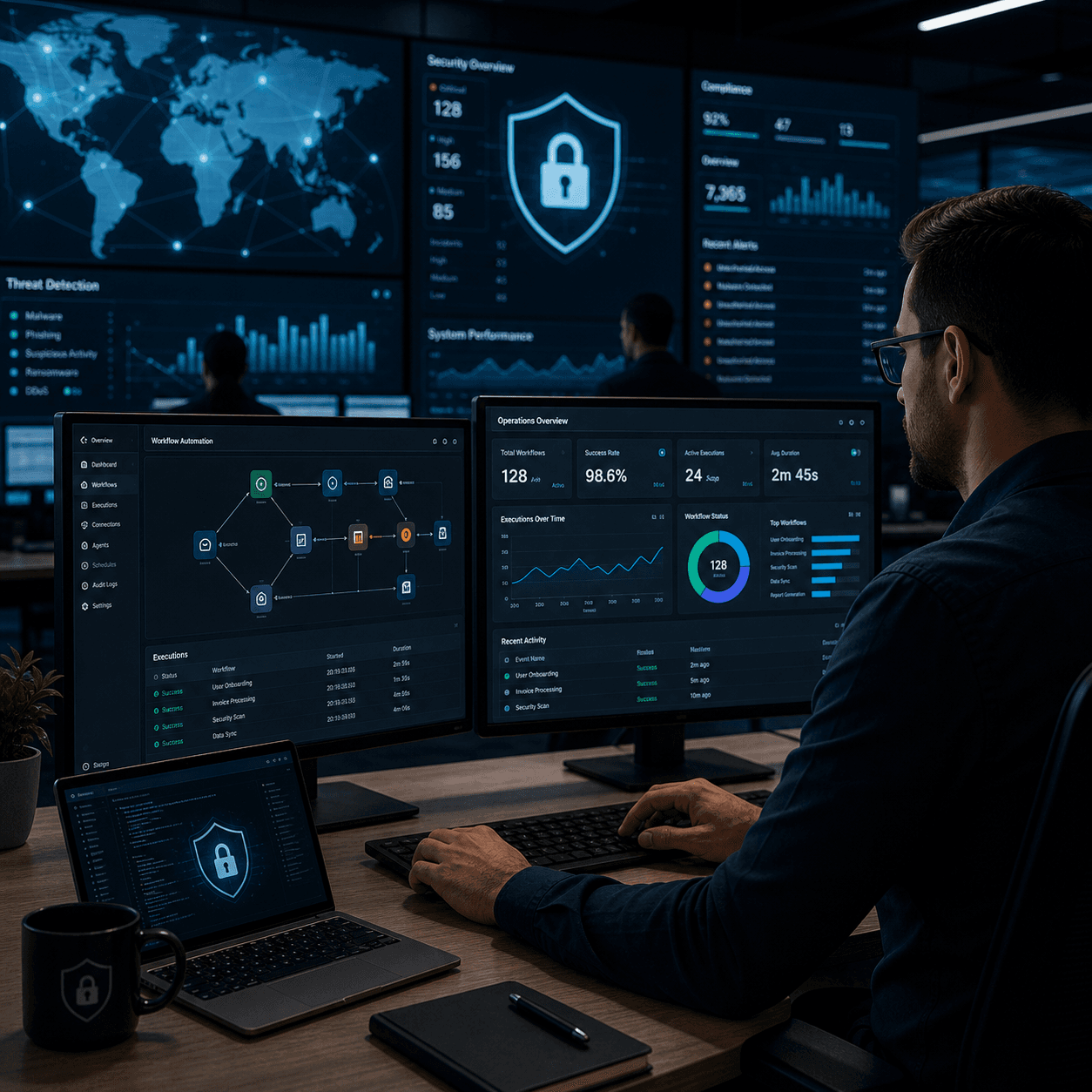 Cybersecurity operations monitor representing Nexain Arabia mission