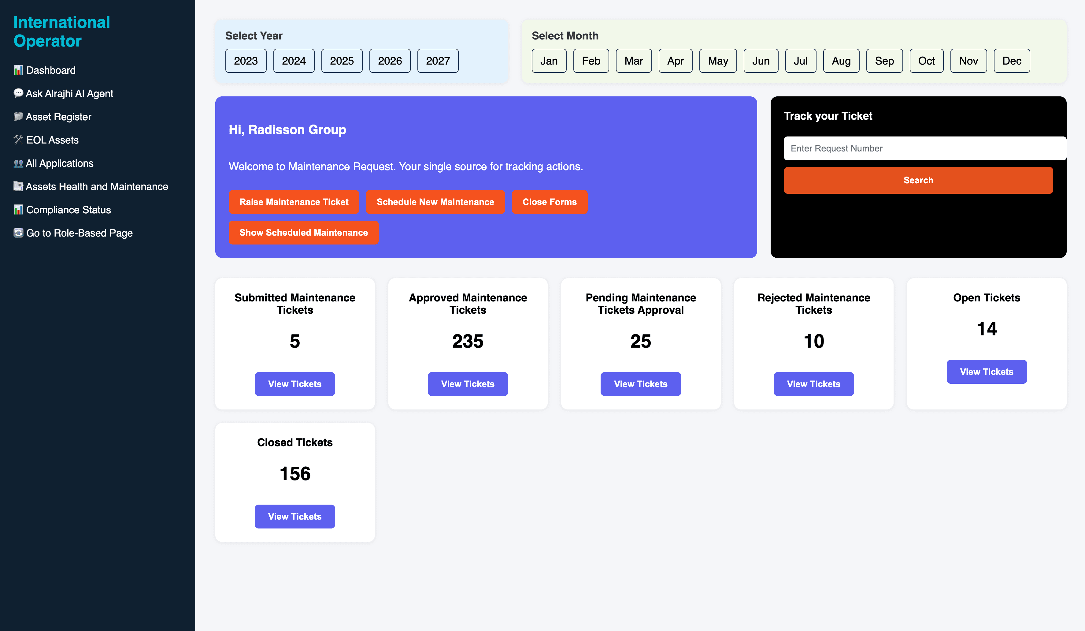 NexHospitality maintenance ticket monitoring dashboard