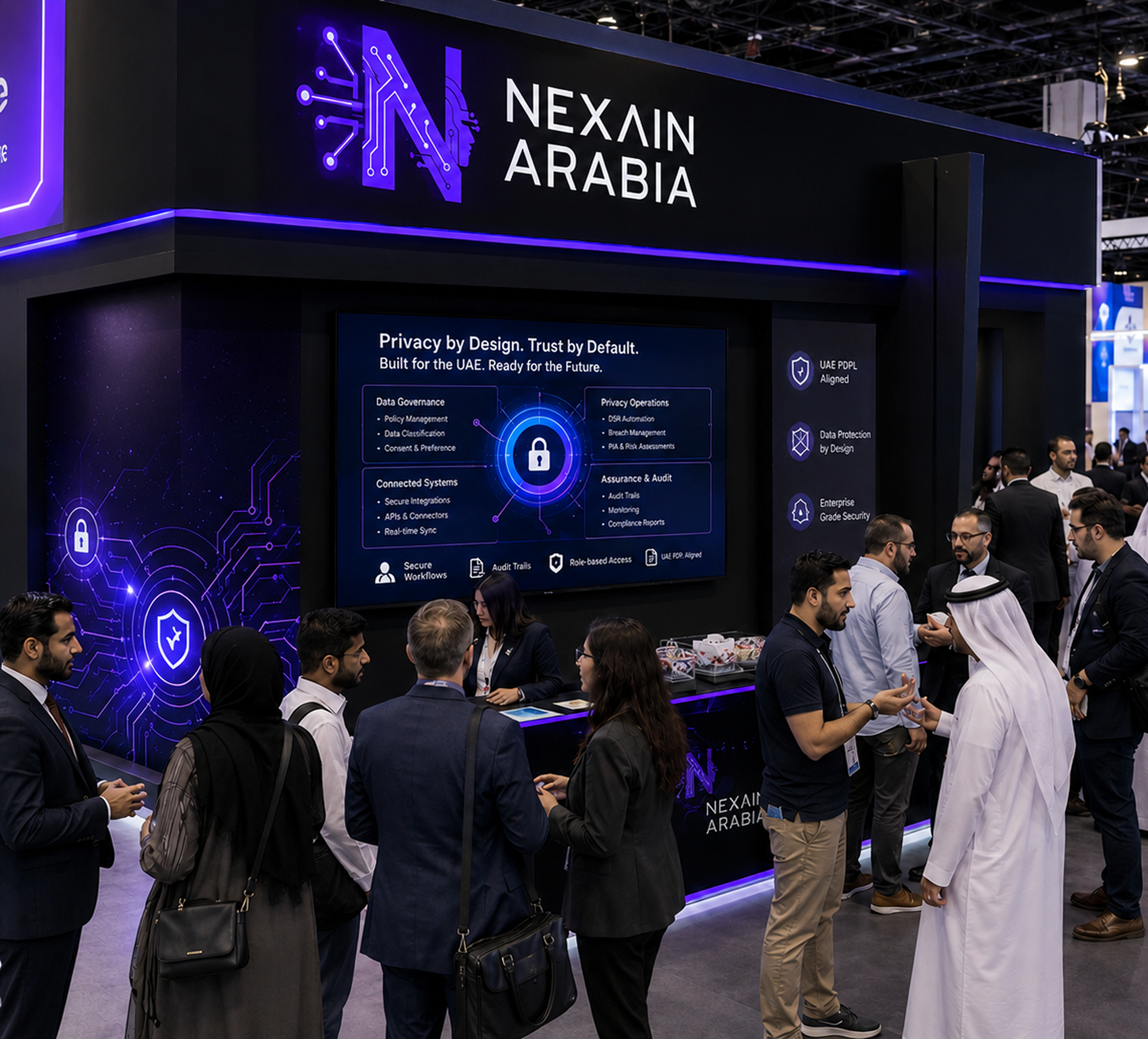 Nexain Arabia GITEX Global UAE booth focused on privacy, digital trust, and connected systems