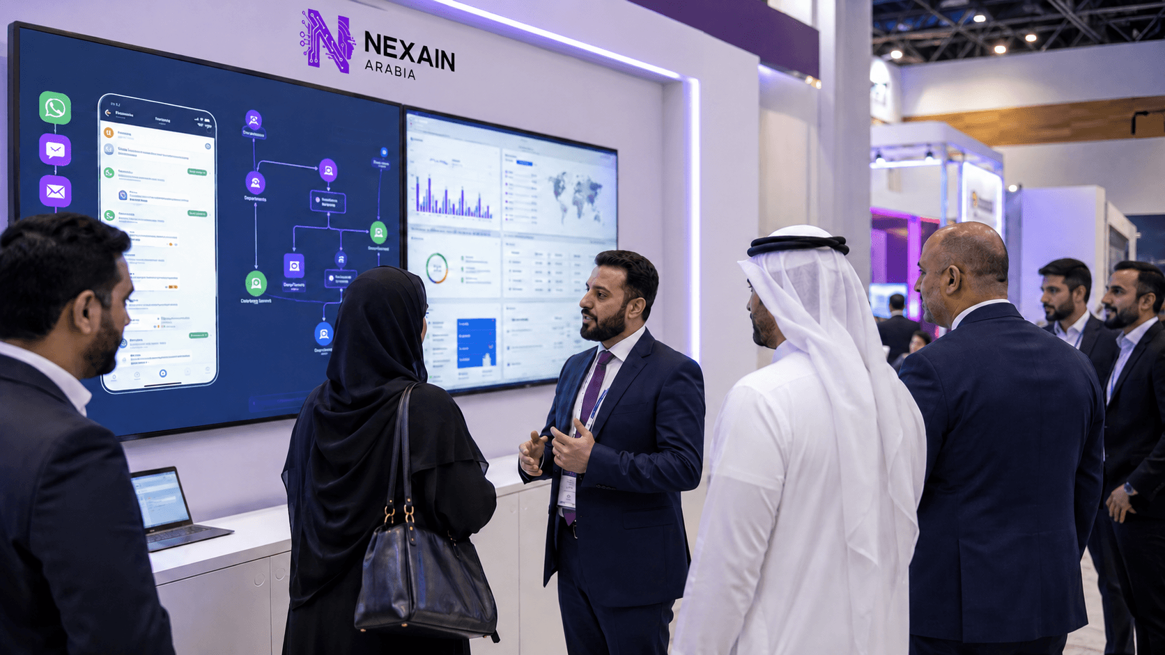 Nexain Arabia exhibition booth presenting AI automation and connected digital operations