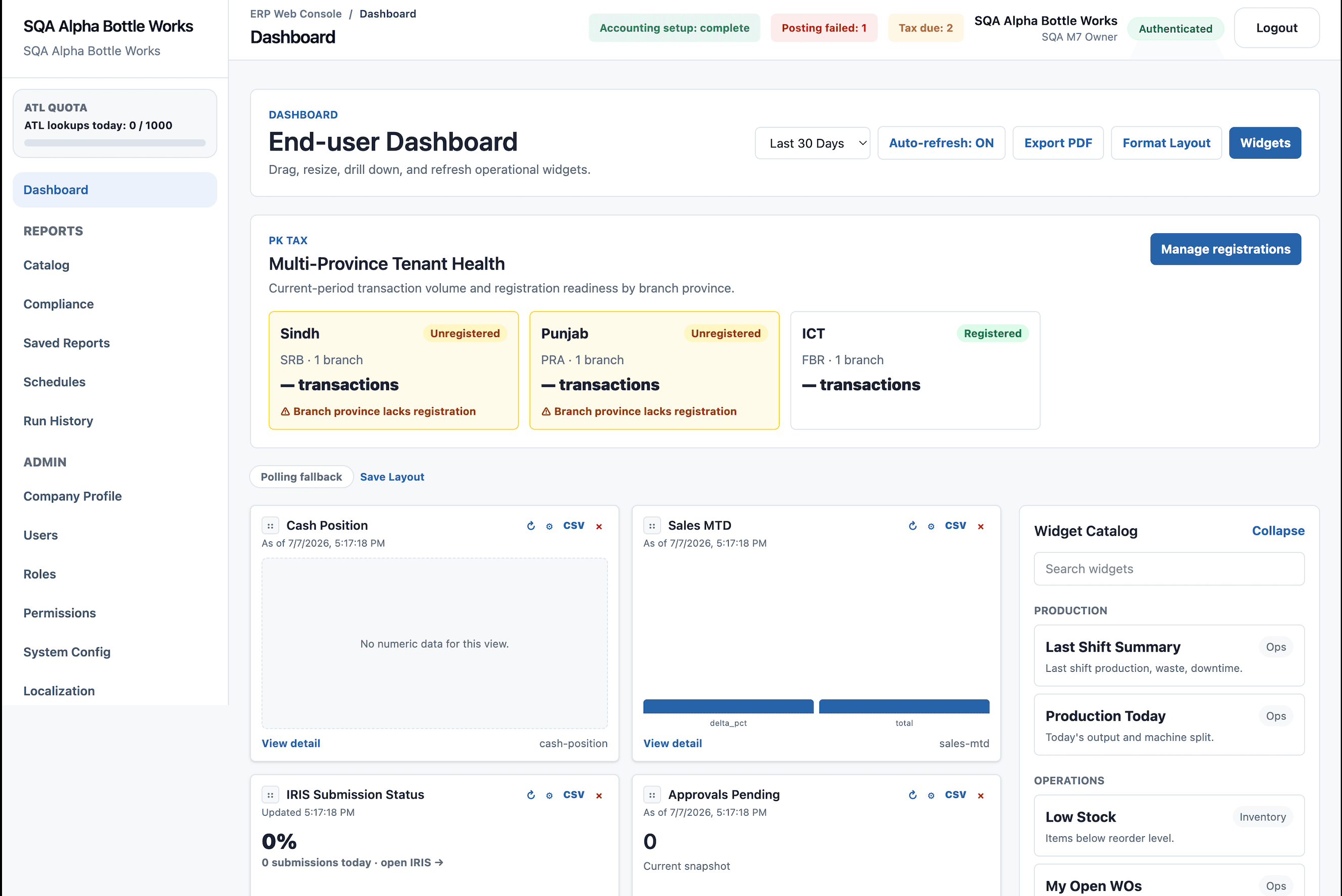 NexPlastic end-user dashboard for production, tax, and operations visibility